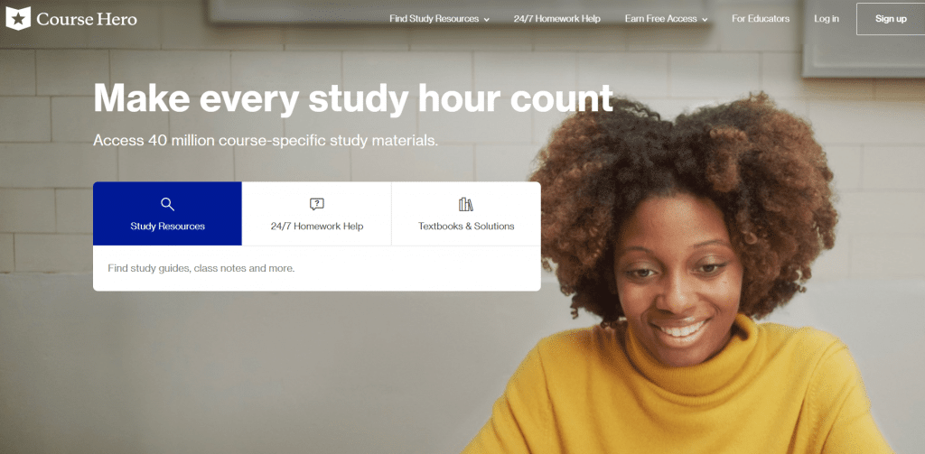 screenshot of the course hero homepage