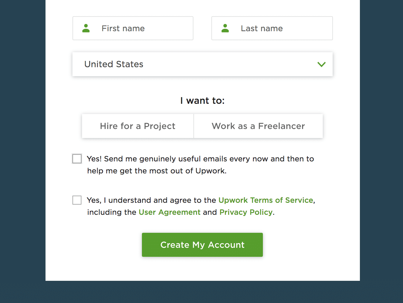 sign up page