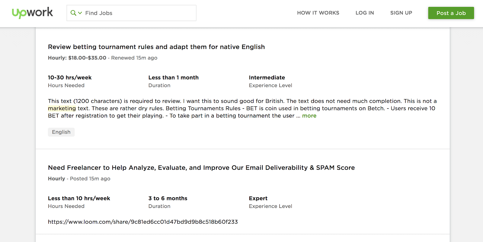 upwork jobs: upwork job post page