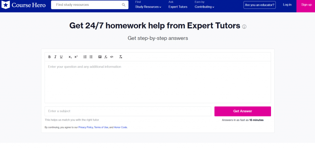 screenshot of the tutor homepage