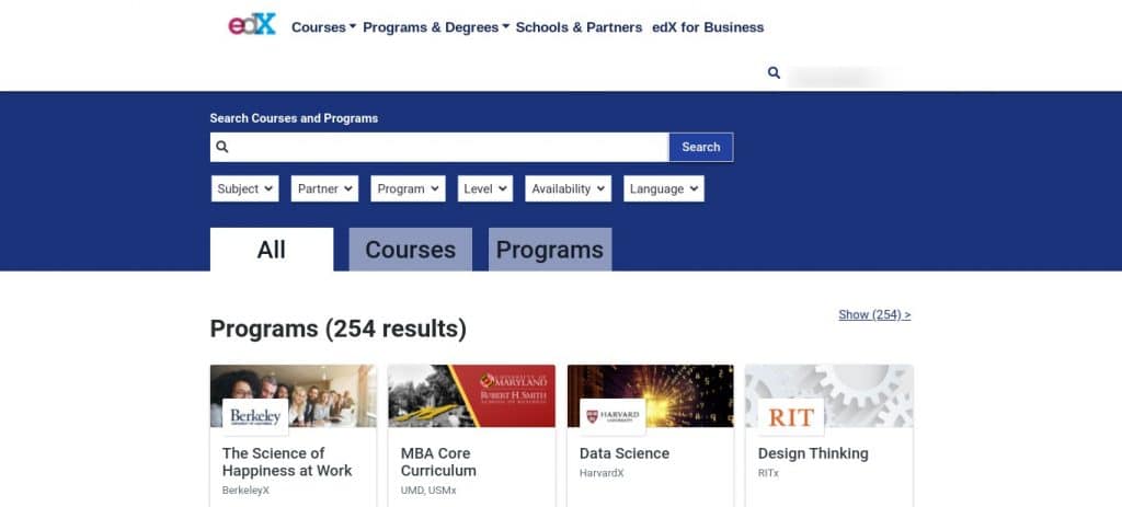 screenshot of the edX course homepage