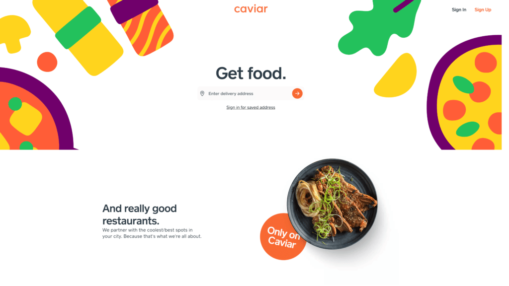 screenshot of the caviar homepage