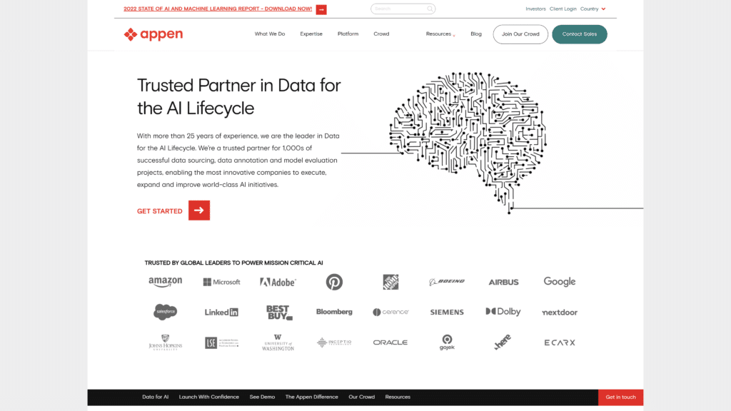 A homepage of the appen screenshot