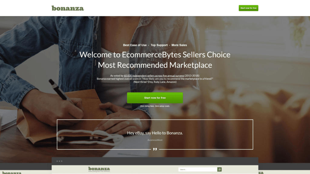 A homepage of the bonanza screenshot