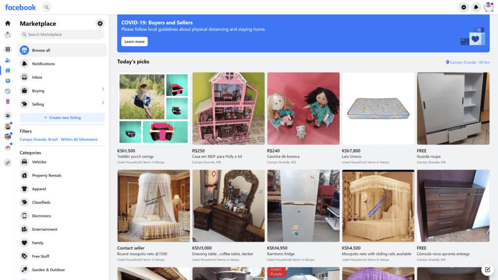 A screensot of the facebook_marketplace homepage