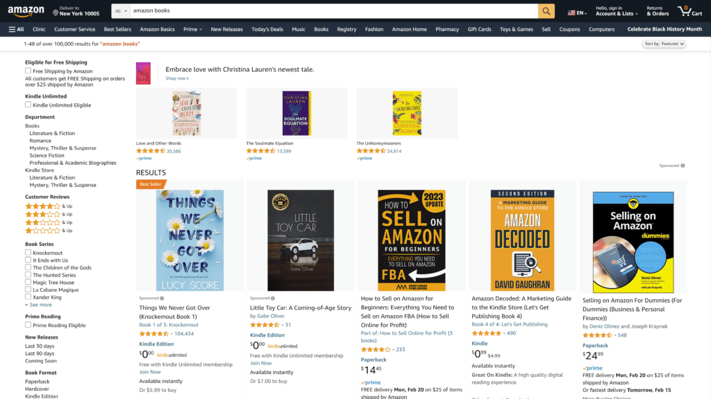 a screenshot of the Amazon-books homepage