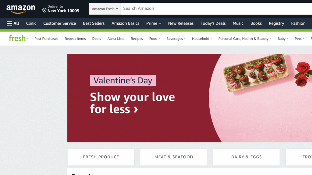 screenshot of the AmazonFresh homepage