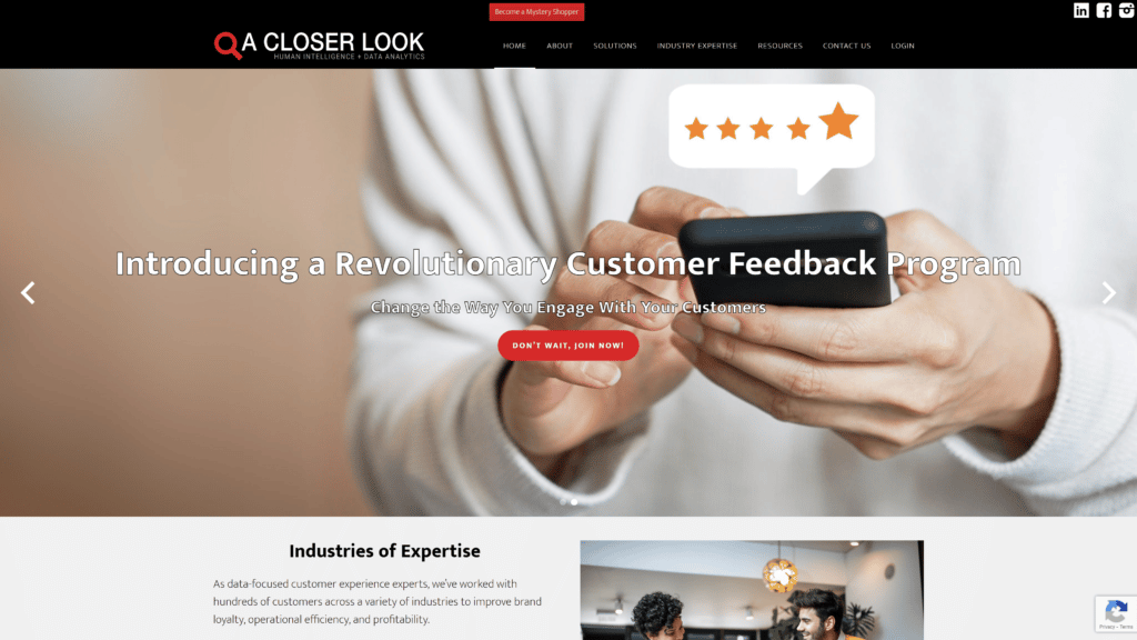 a screenshot of a closer look homepage