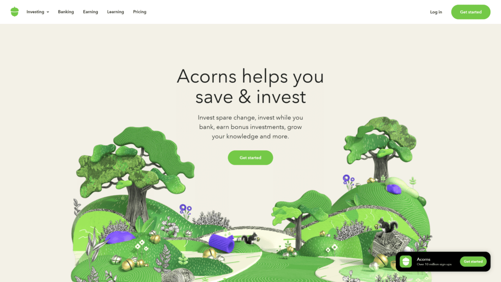 A homepage of the acorns screenshot