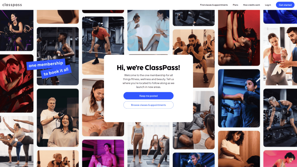 a screenshot of the classpass homepage