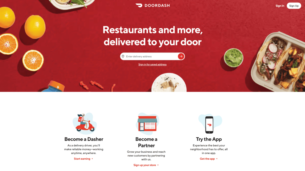 A homepage of the doordash screenshot