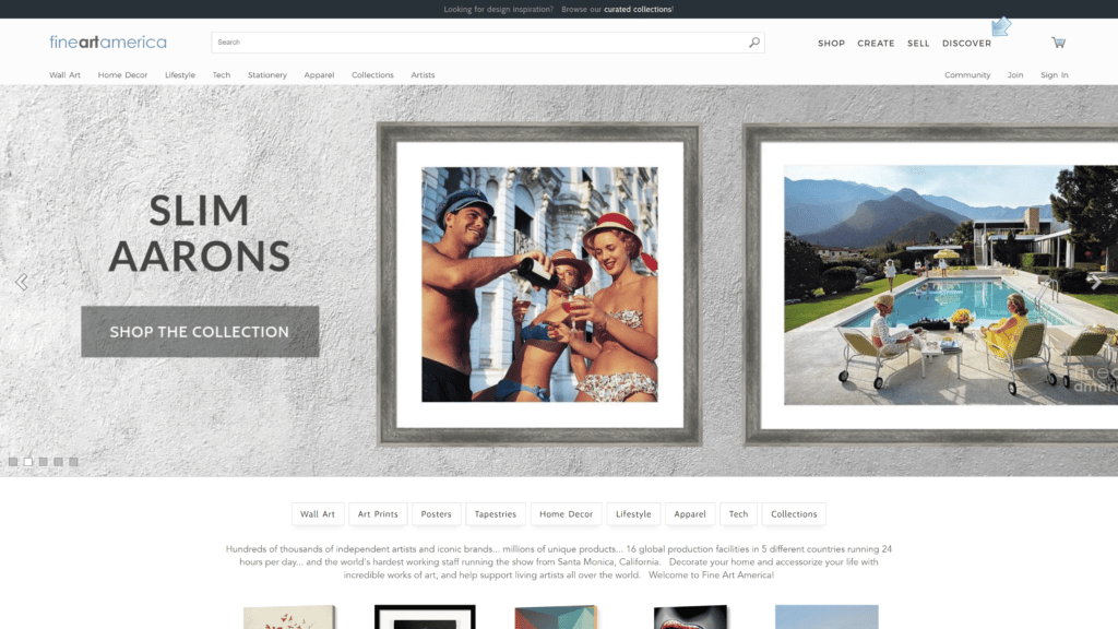 A homepage of the fineartamerica screenshot