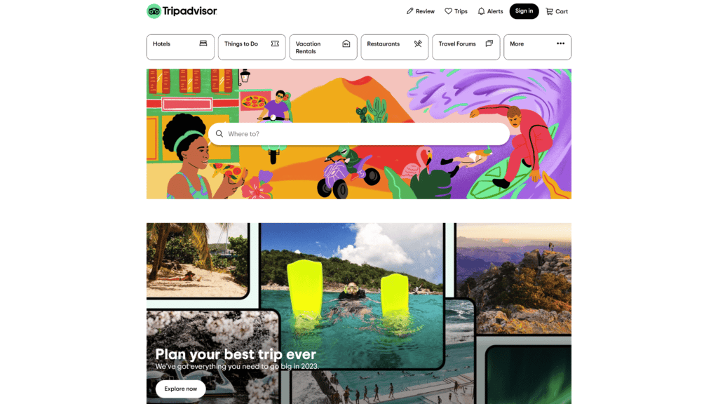 A homepage of the tripadvisor screenshot