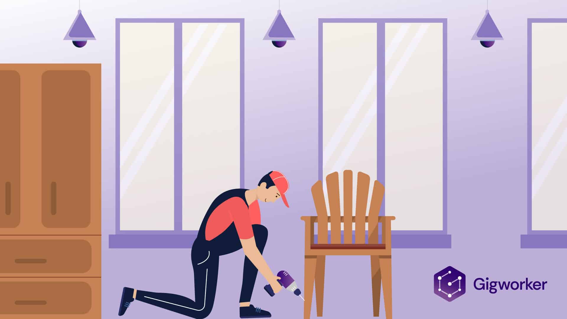 vector graphic showing an illustration of a man furniture flipping