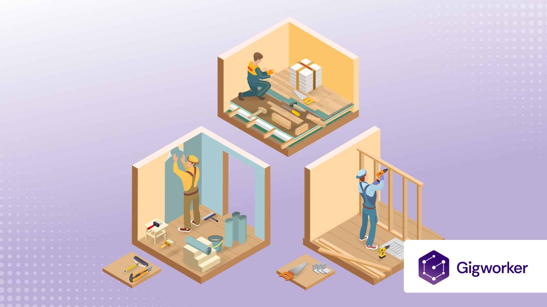 vector graphic showing an illustration of handymen constructing homes to show how to start a handyman business