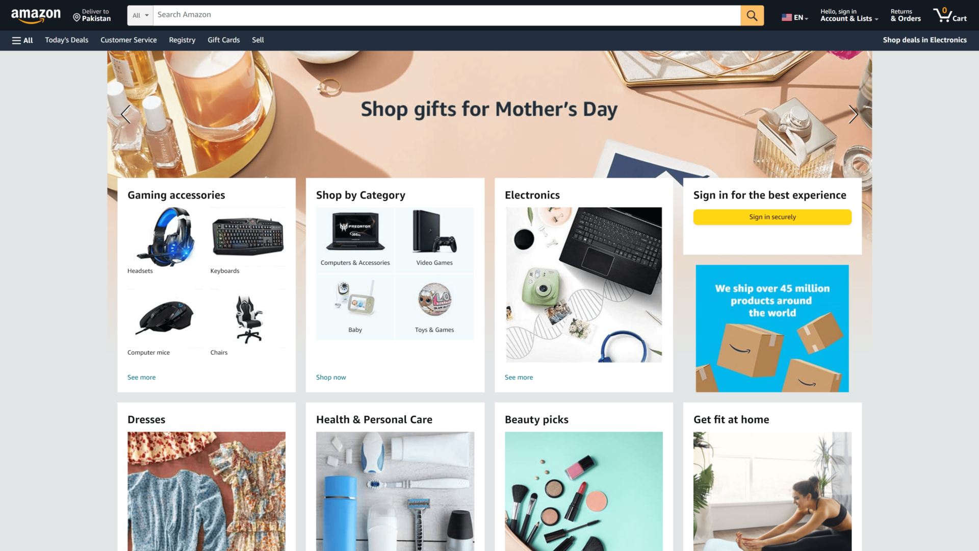 A screenshot of the amazon homepage