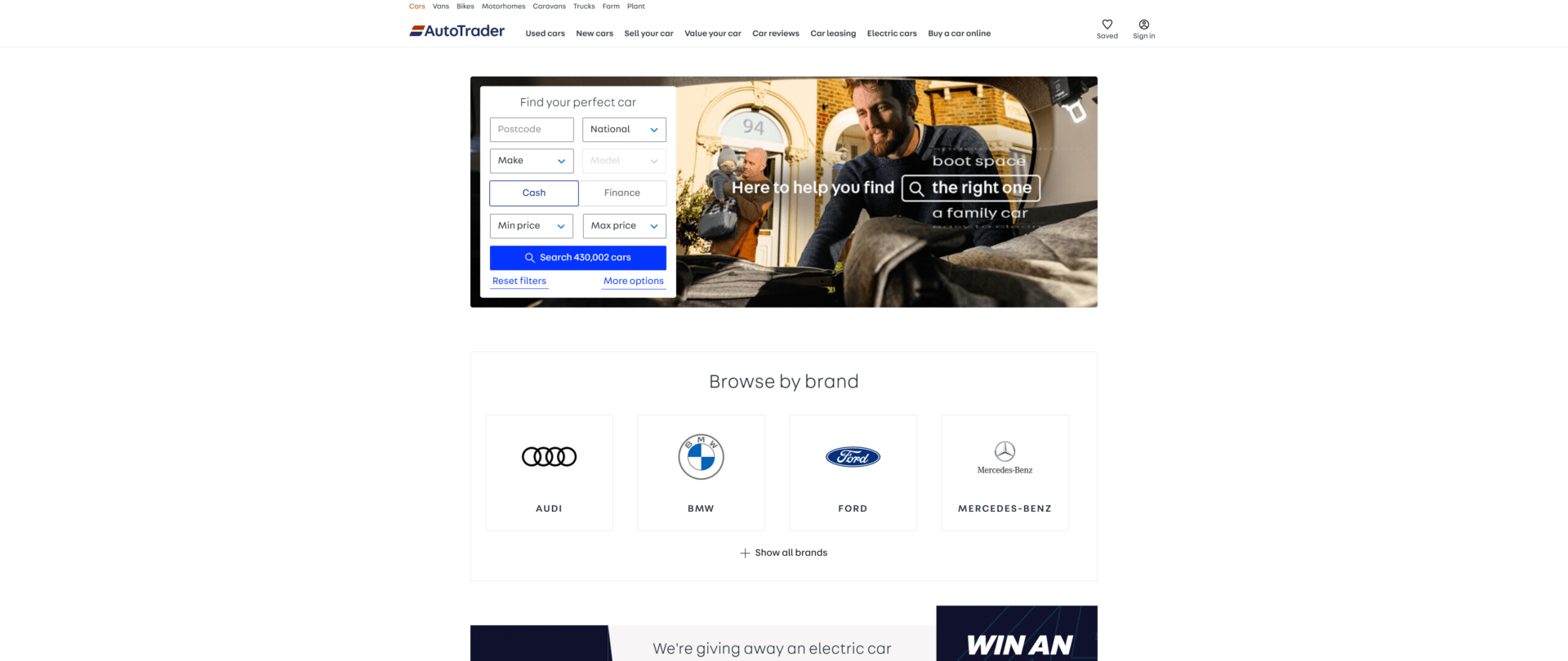 A screenshot of the auto trader homepage