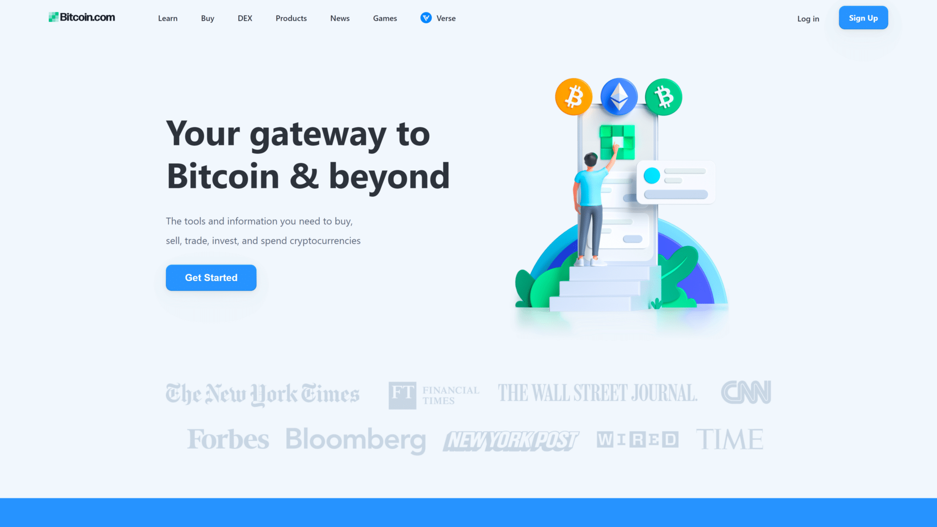 A screenshot of the bitcoin.com homepage