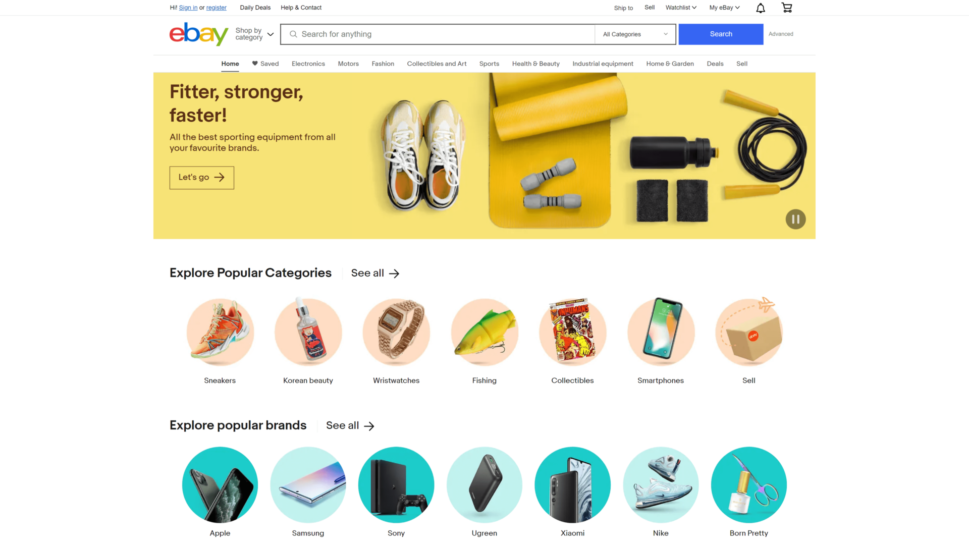 A screenshot of the ebay homepage