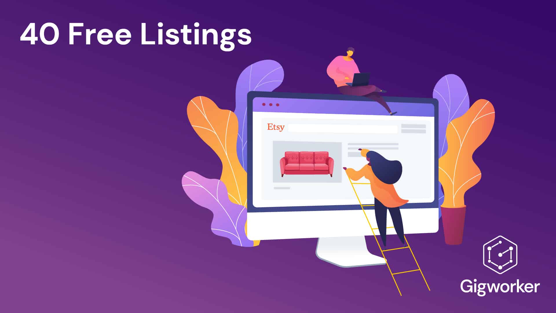 vector graphic showing an illustration of etsy 40 free lisiting