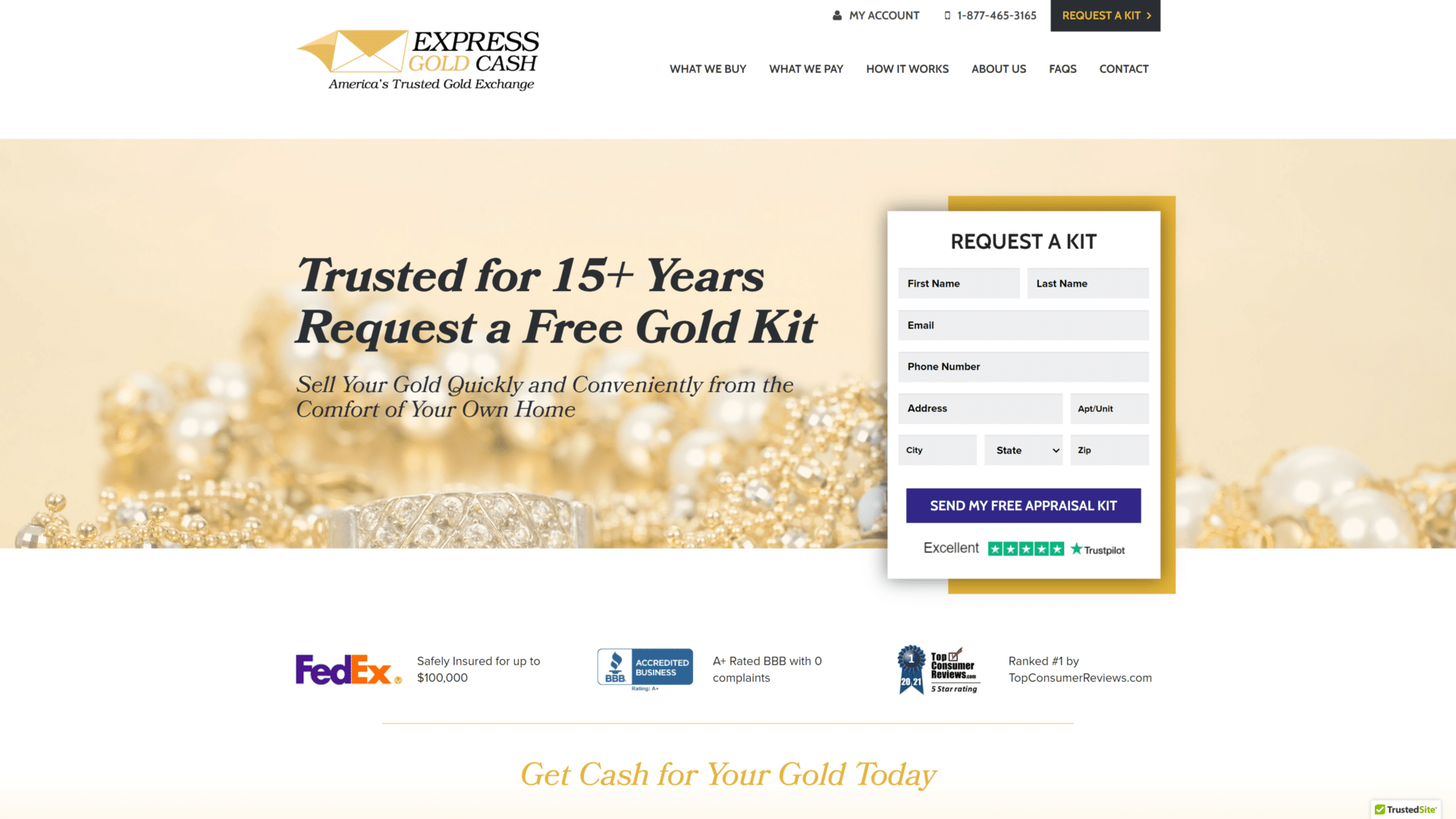 A screenshot of the express gold cash homepage