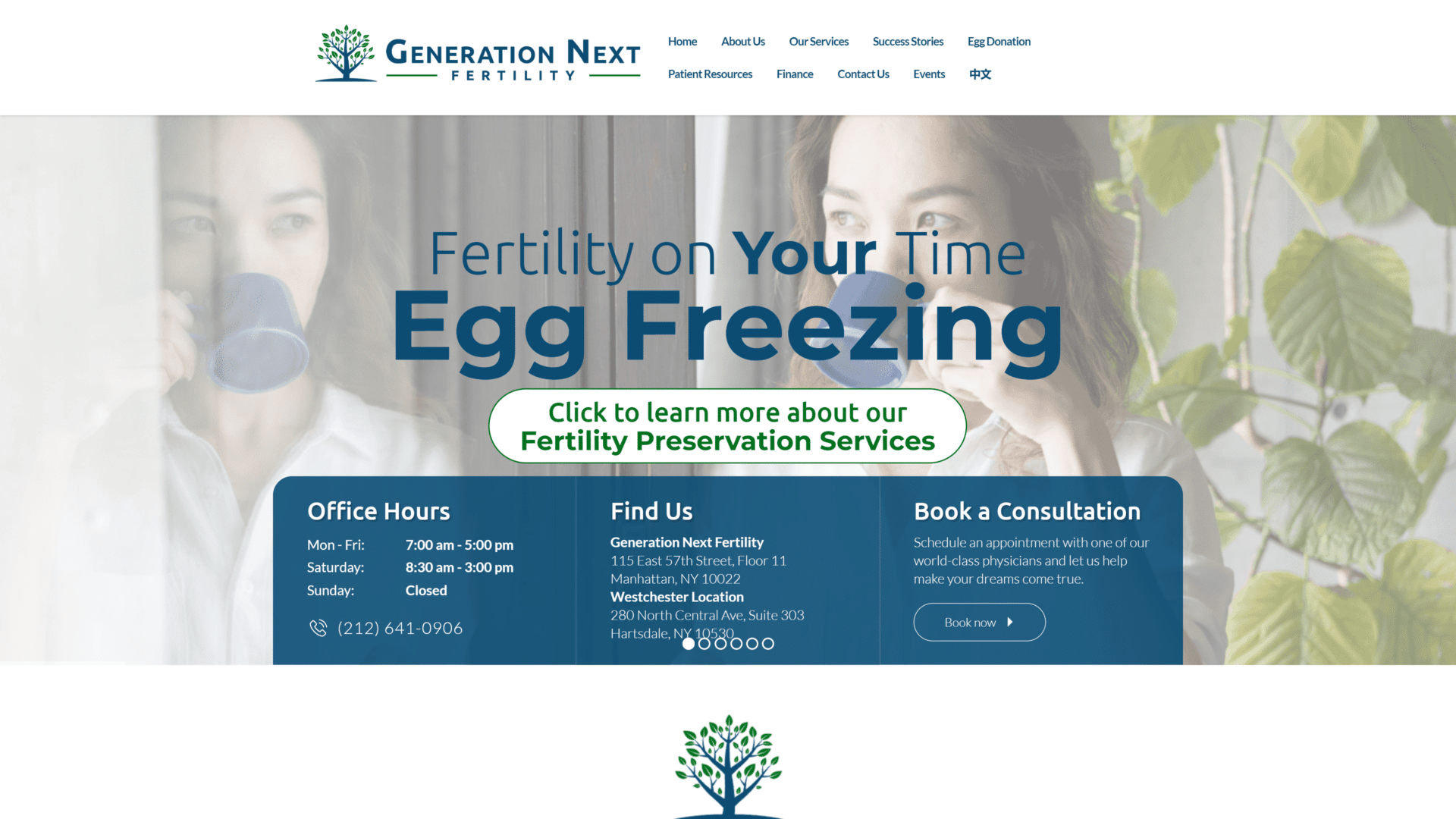 A screenshot of the generation next fertility homepage