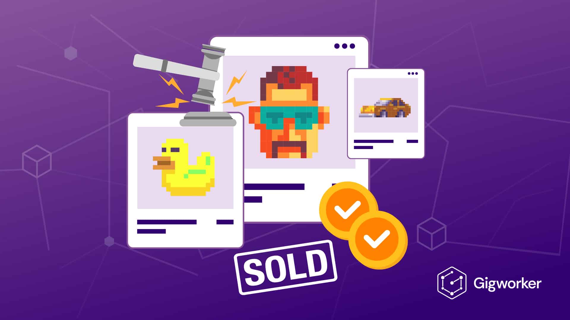 vector graphic showing an illustration of learning how to sell nfts