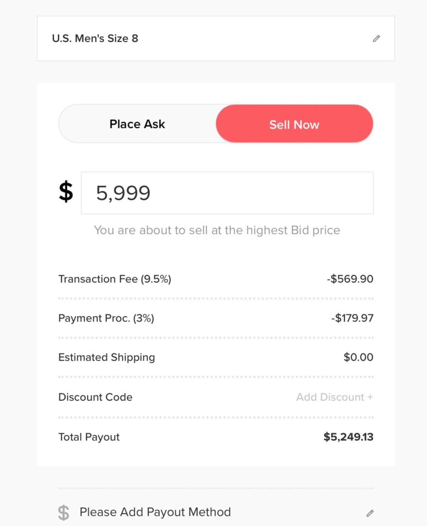screenshot of how to sell on stockx