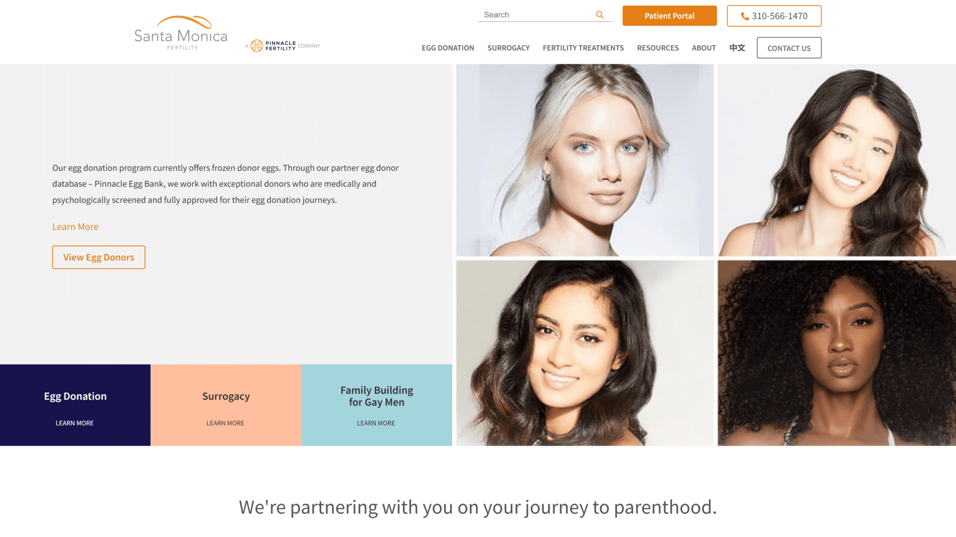 A screenshot of the santa monica fertility homepage