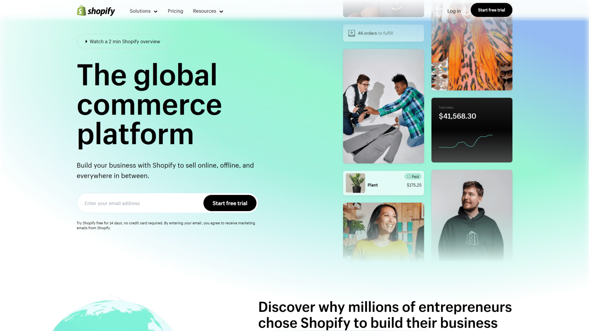 A screenshot of the shopify homepage