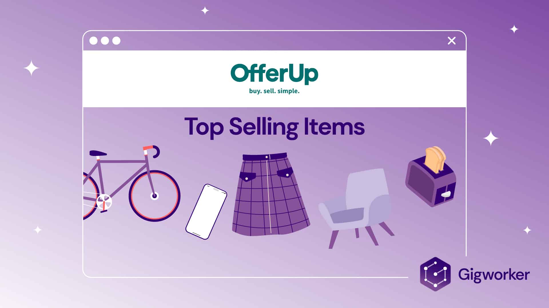 vector graphic showing an illustration the top selling items on offerup