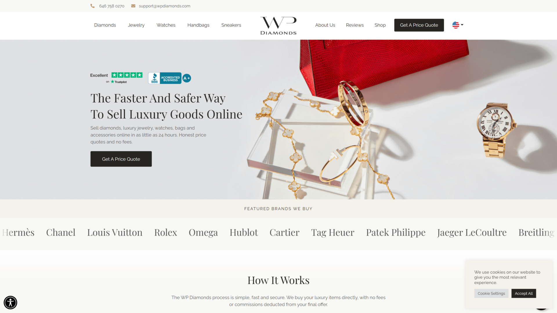 A screenshot of the WP diamond homepage