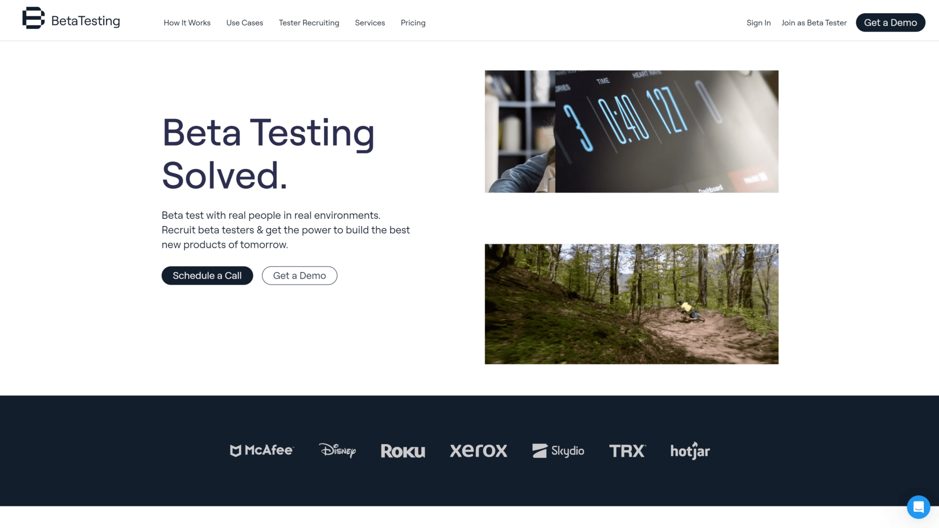 screenshot of the beta testing homepage