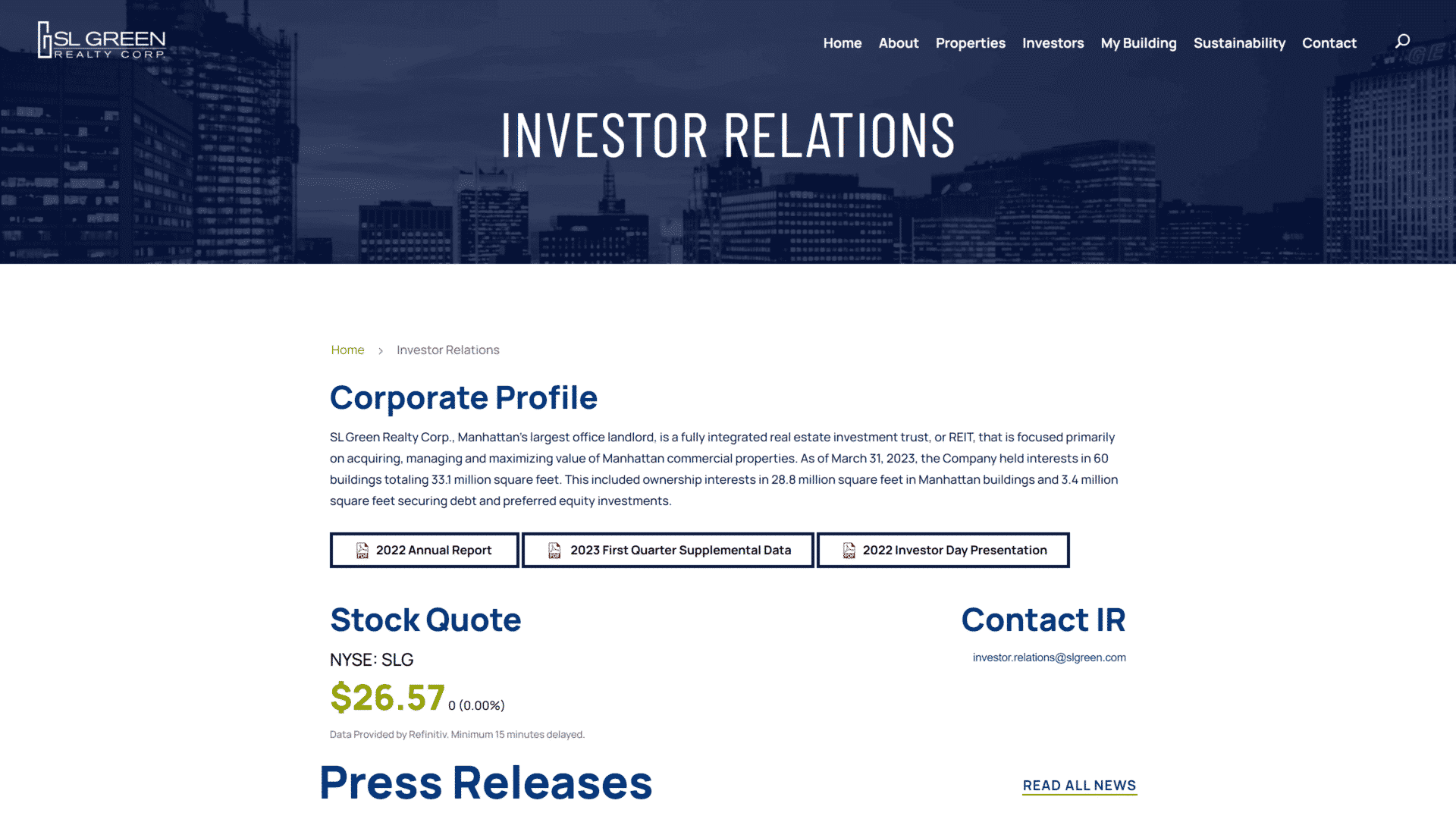 screenshot of the green realty corp homepage