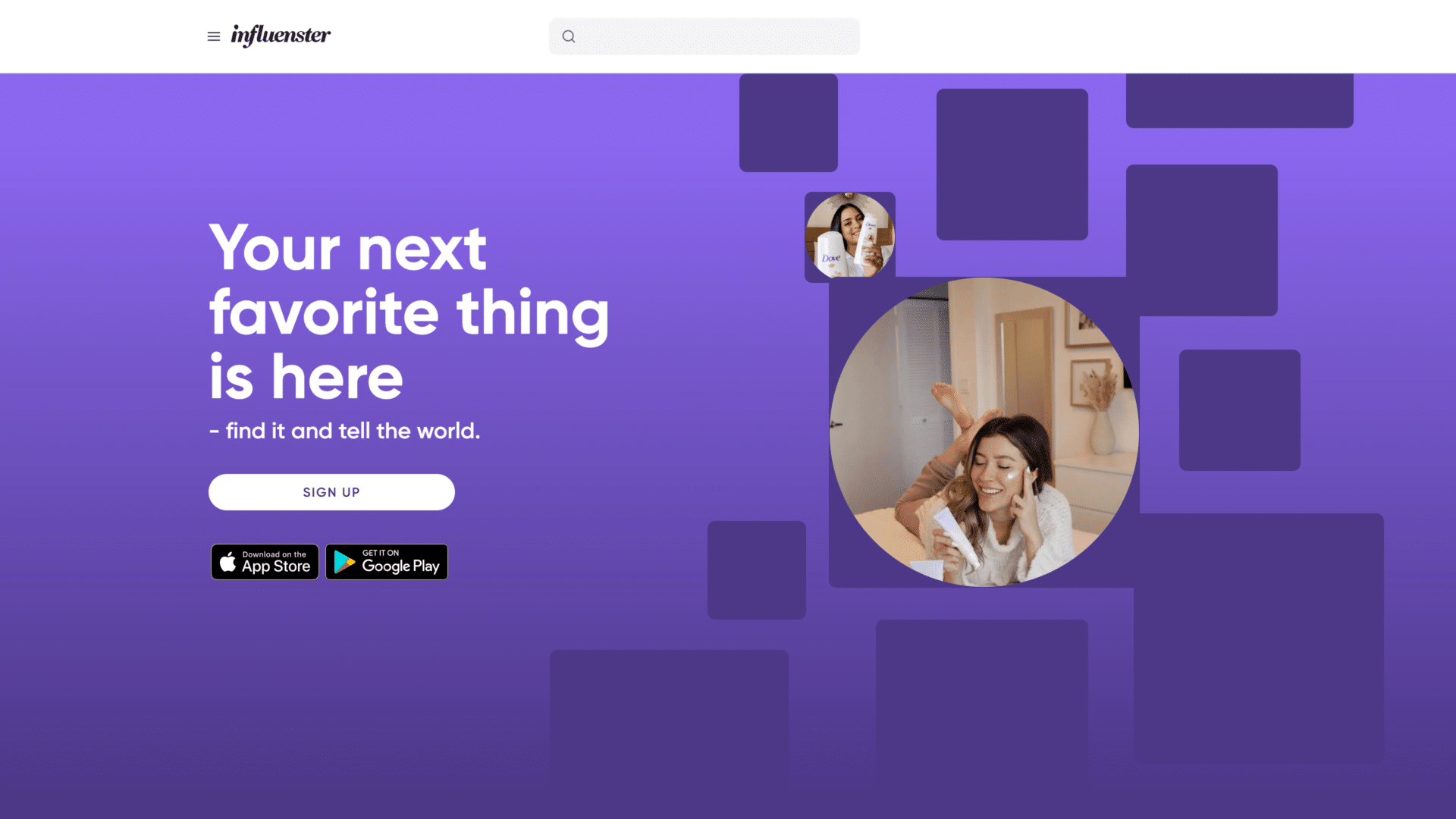 screenshot of the influenster homepage