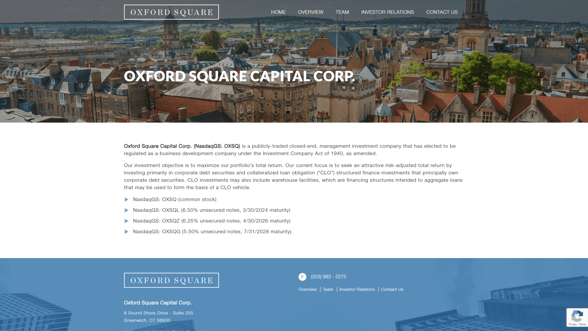 screenshot of the oxford square capital homepage