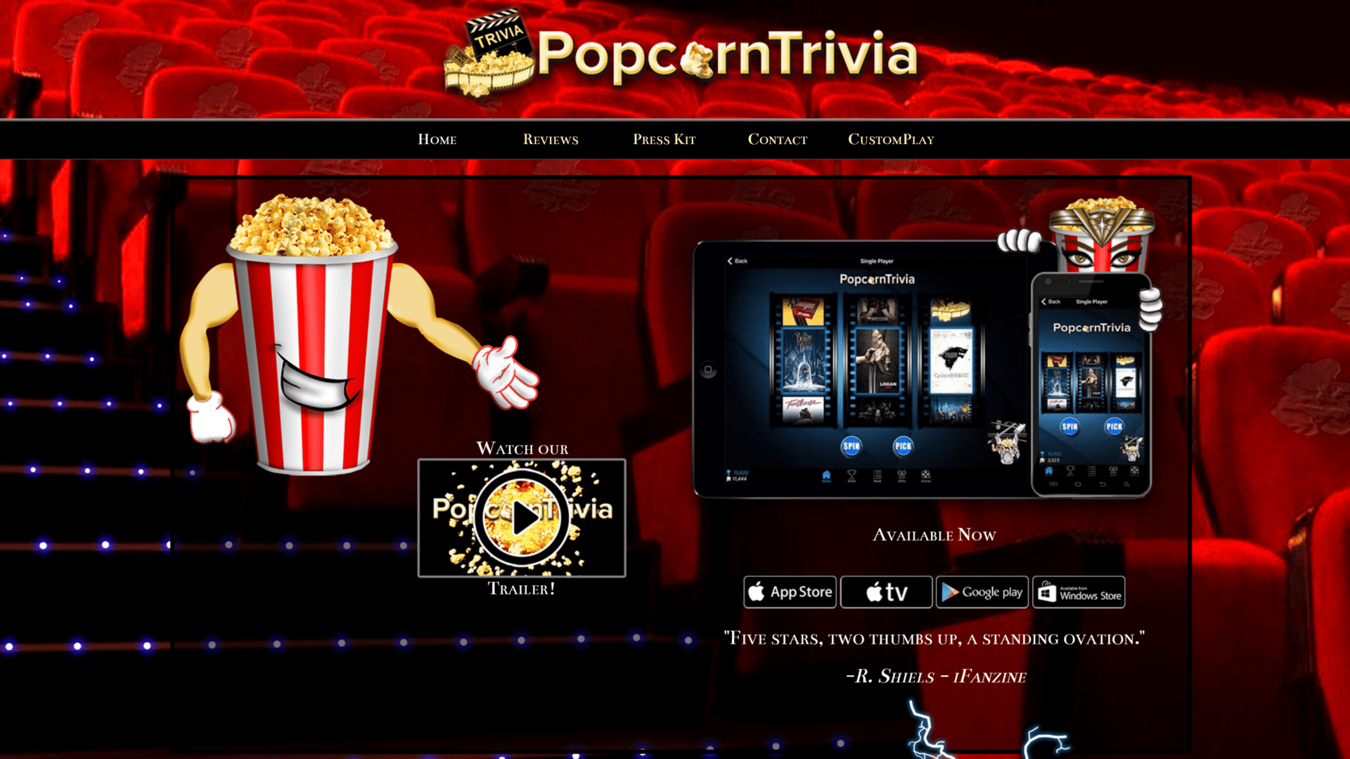 screenshot of the popcorn trivia homepage
