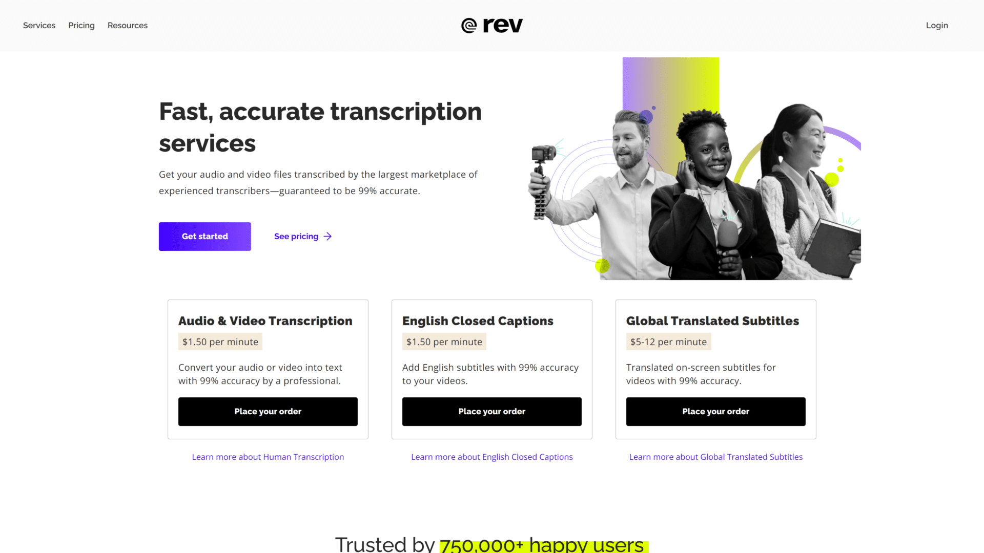 screenshot of the rev homepage