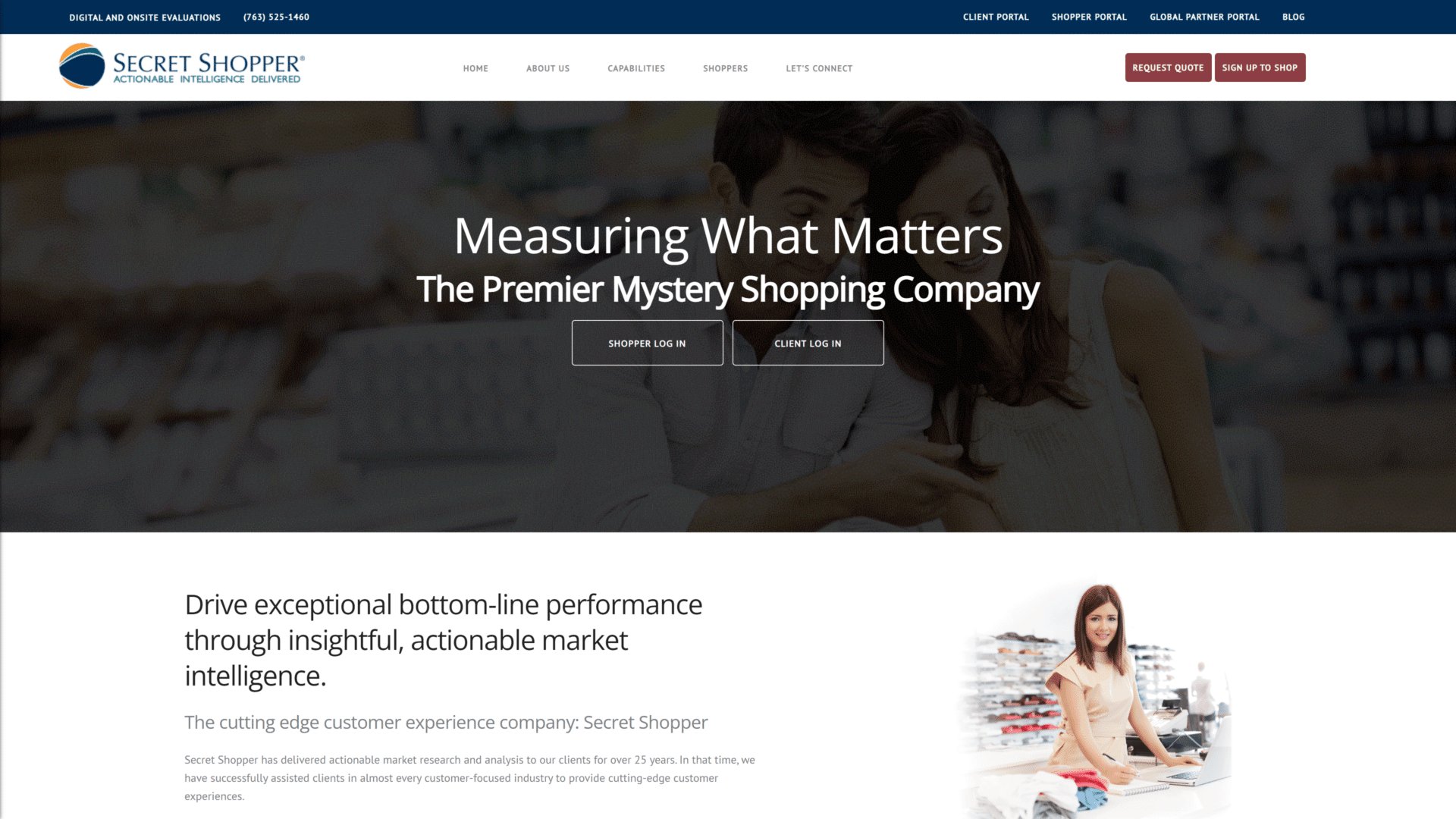 screenshot of the secret shopper homepage