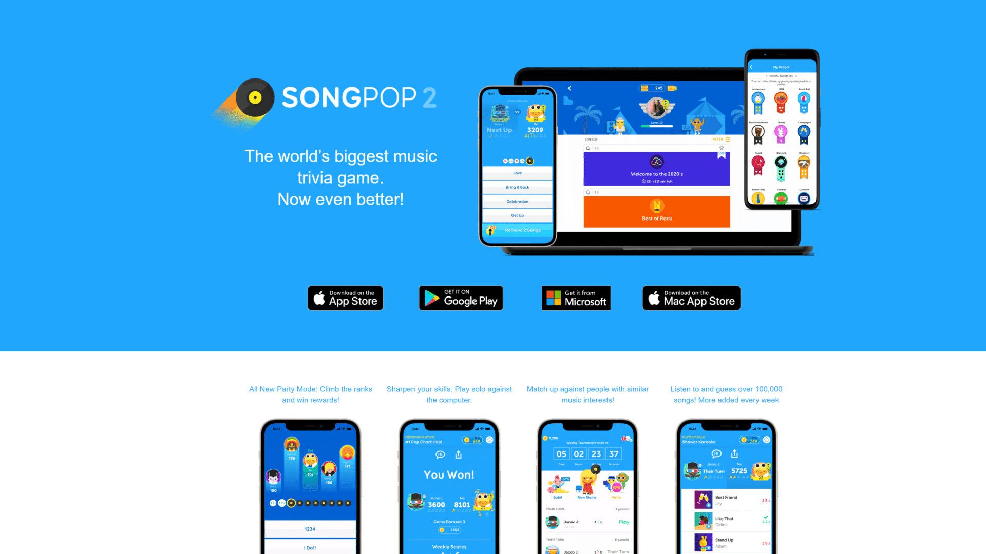 screenshot of the song pop2 homepage