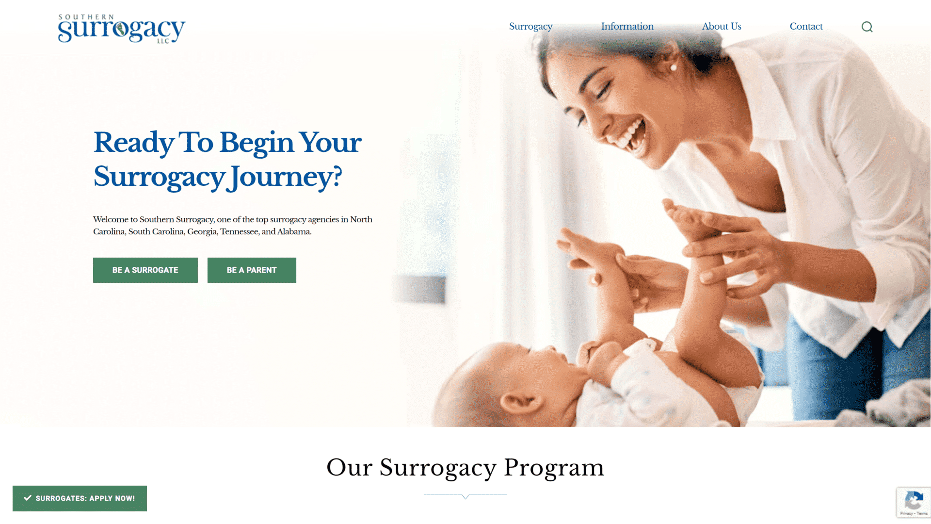 screenshot southern surrogacy llc homepage