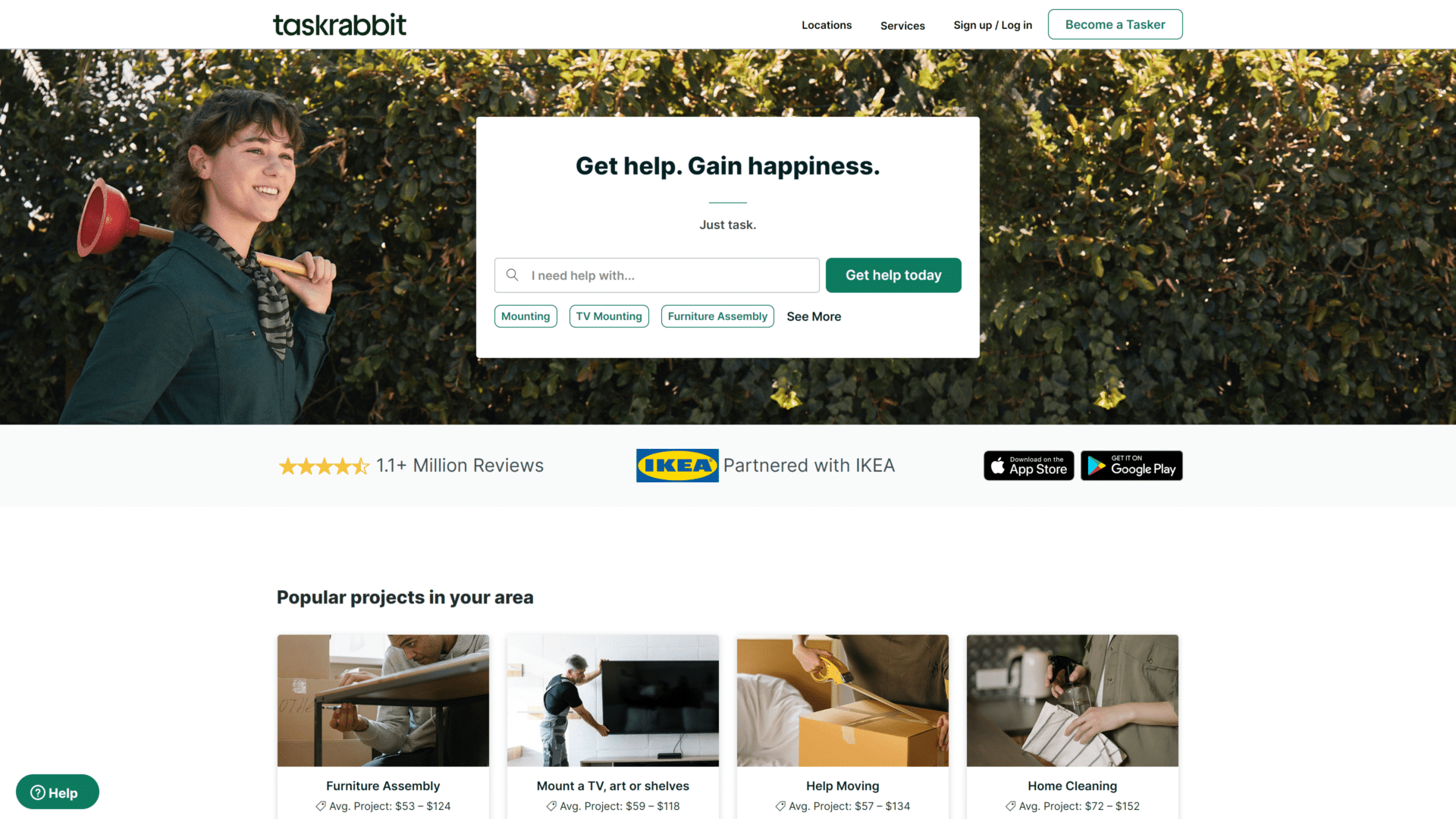screenshot of the taskrabbit homepage