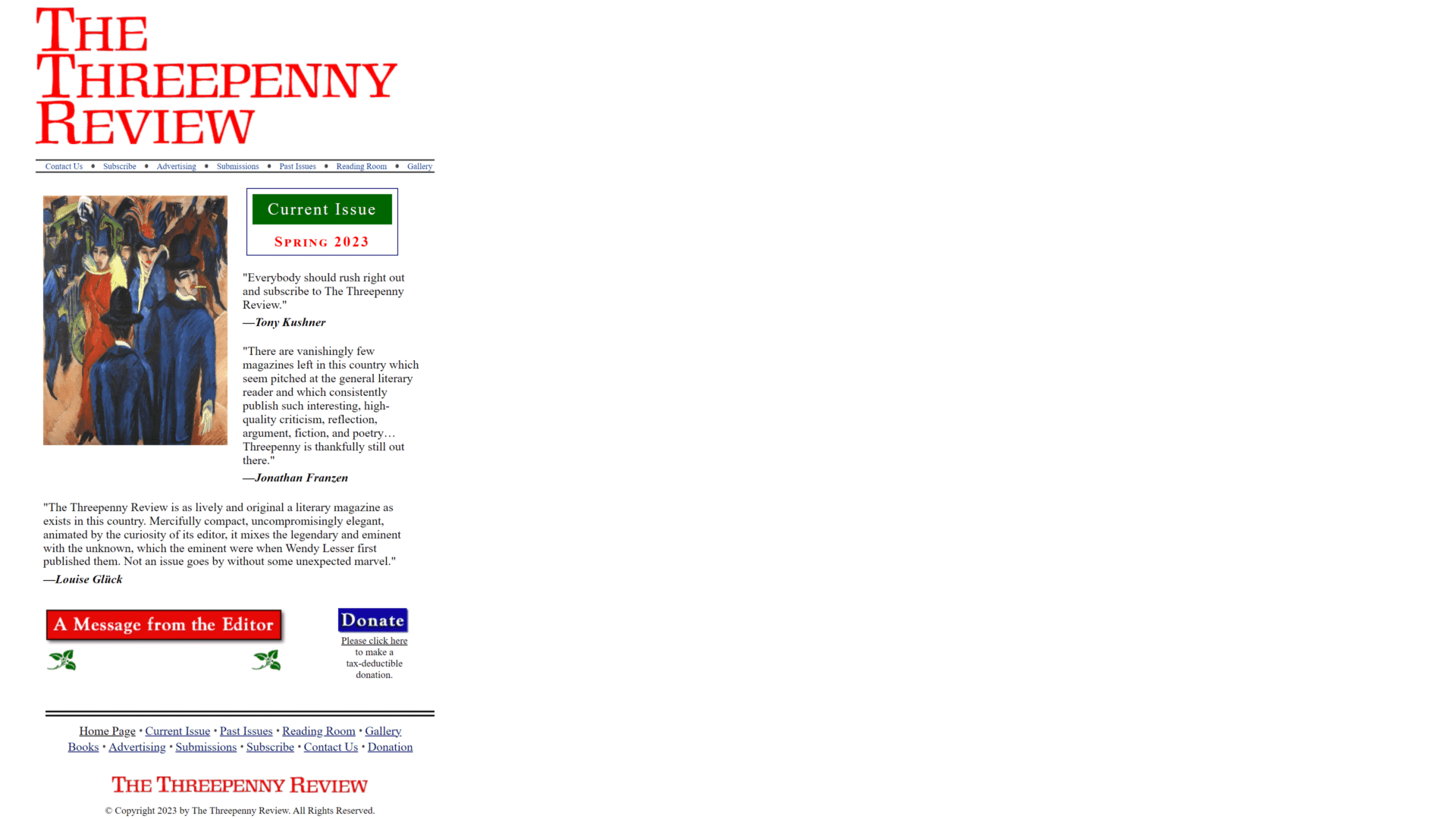 screenshot of the threepenny review homepage