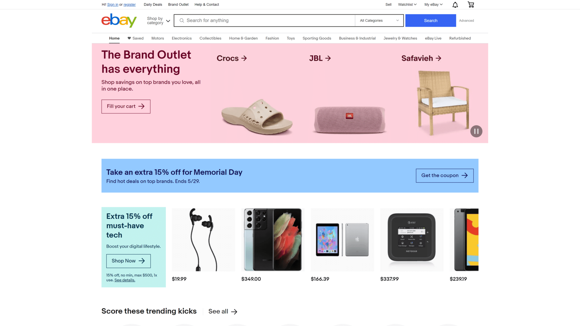 screenshot of the ebay homepage