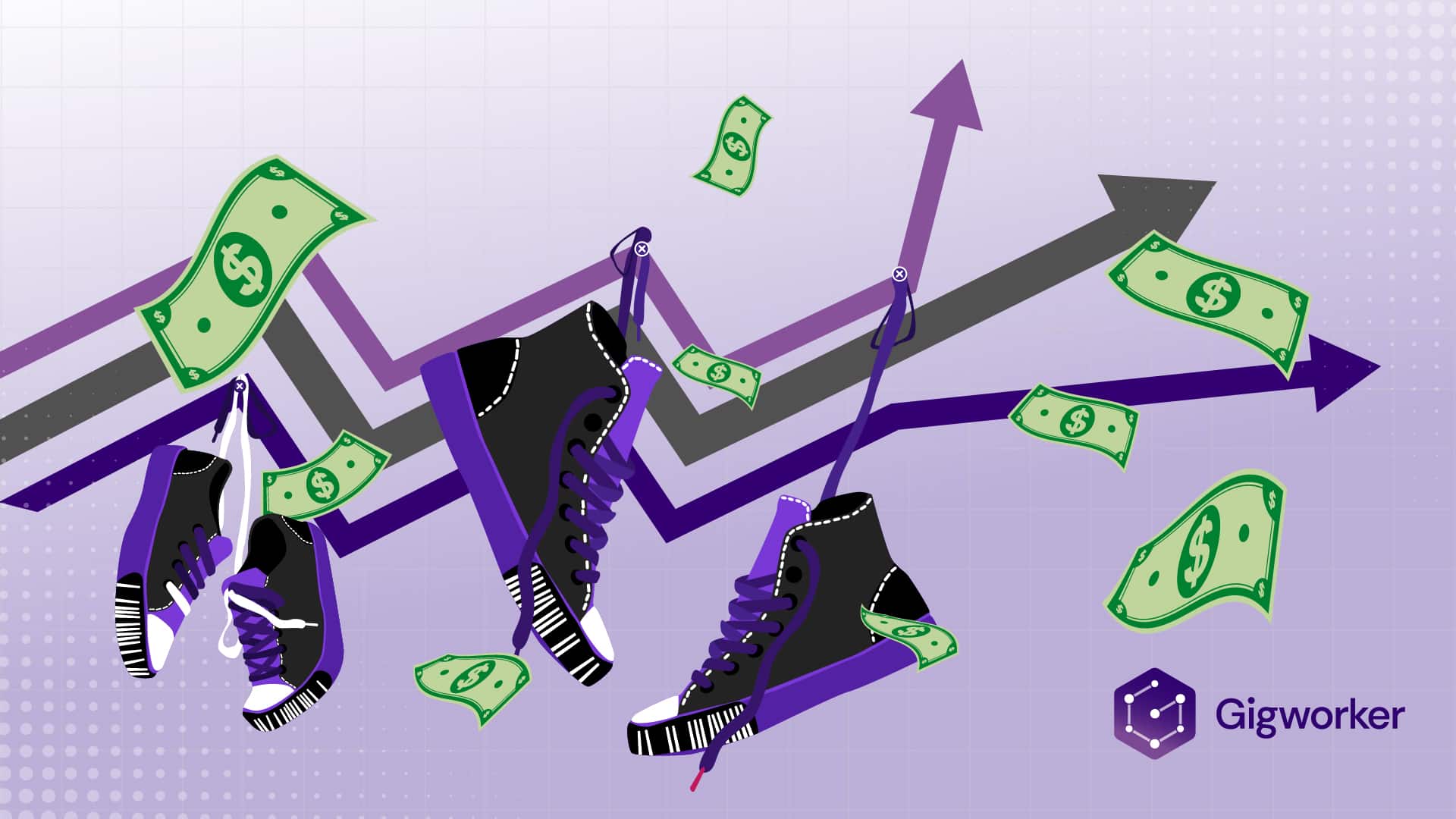 vector graphic showing an illustration of how to sell sneakers for cash