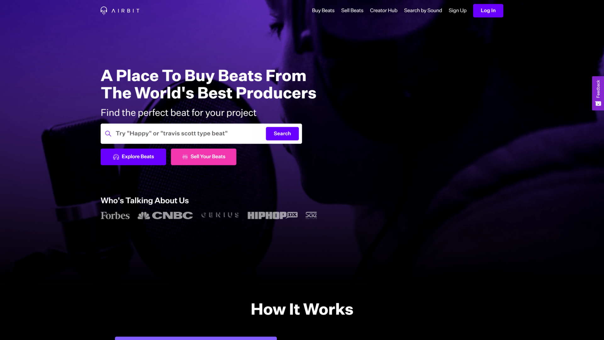screenshot of the Airbit homepage
