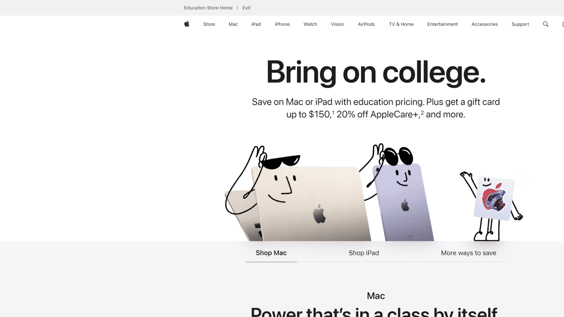 screenshot of the apple student discount homepage