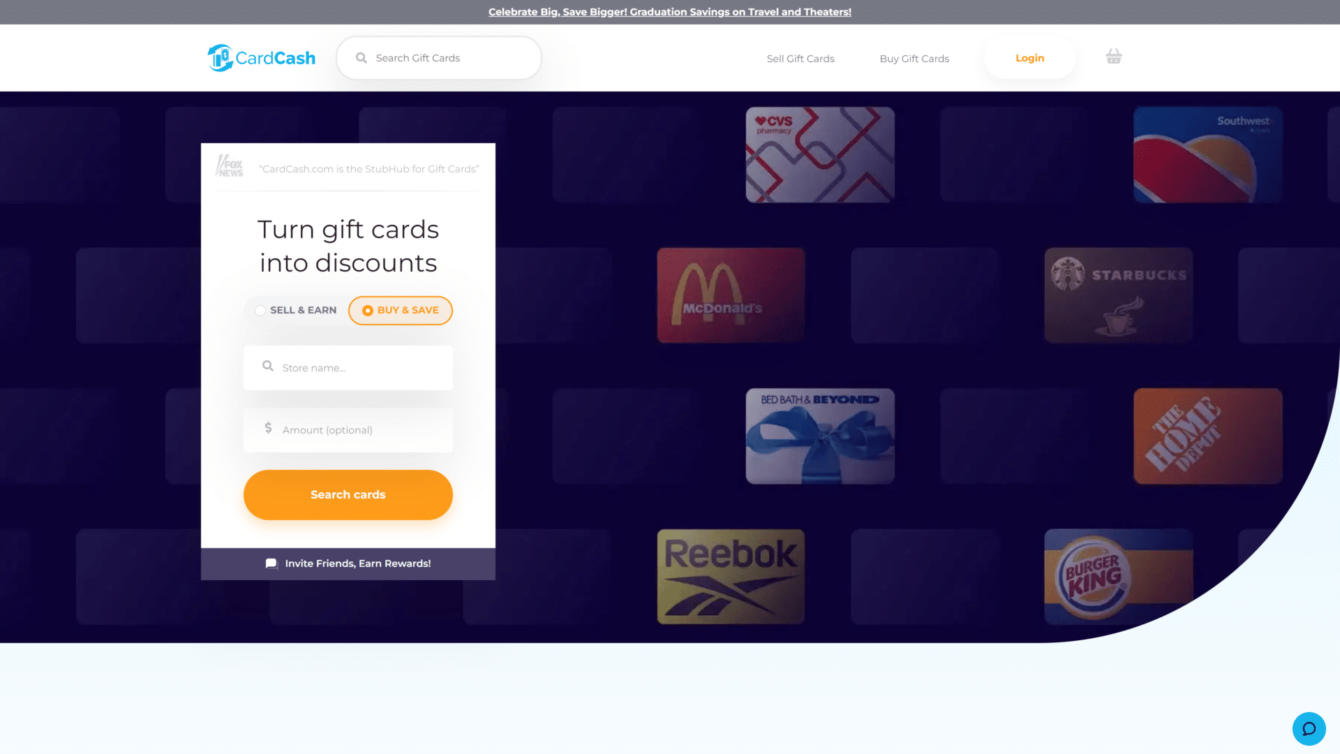 screenshot of the cardcash homepage