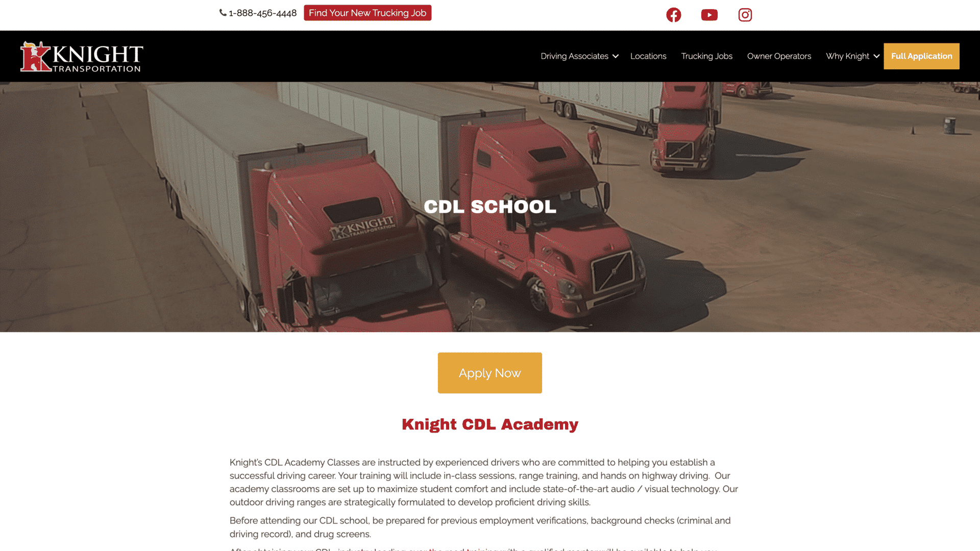 a screenshot of the Knight_transportation homepage