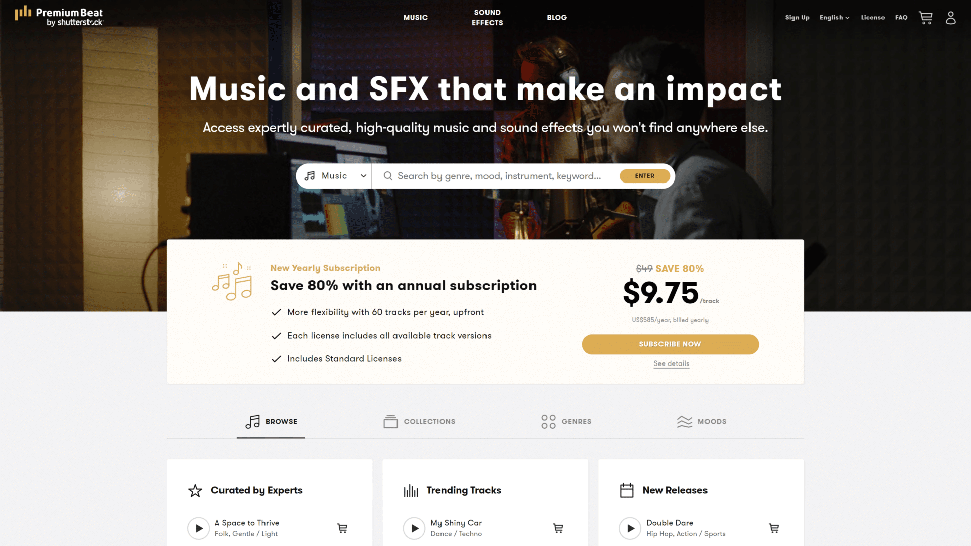 screenshot of the Premium Beat homepage